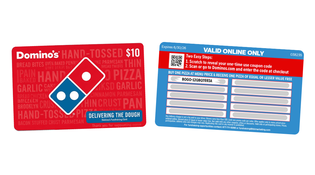 Front and back of the Delivering the Dough fundraising card